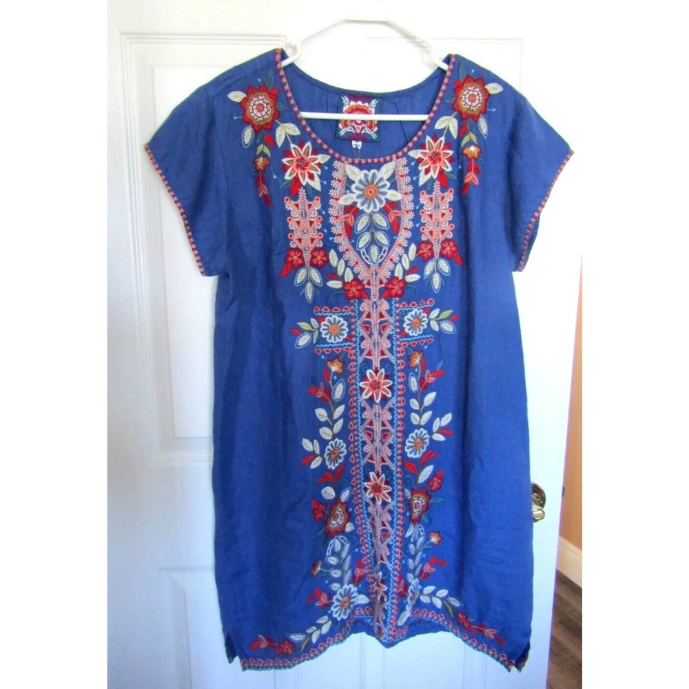 JOHNNY WAS Heavily Embroildered  Maisie Peasant  Tunic Dress Size M